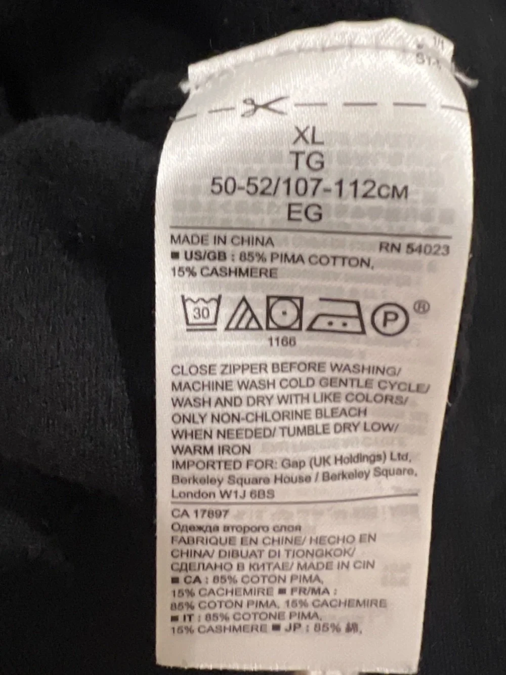 Banana Republic Men XL Black Gray Pima Cotton Cashmere 1/4 Zip Pullover Sweater